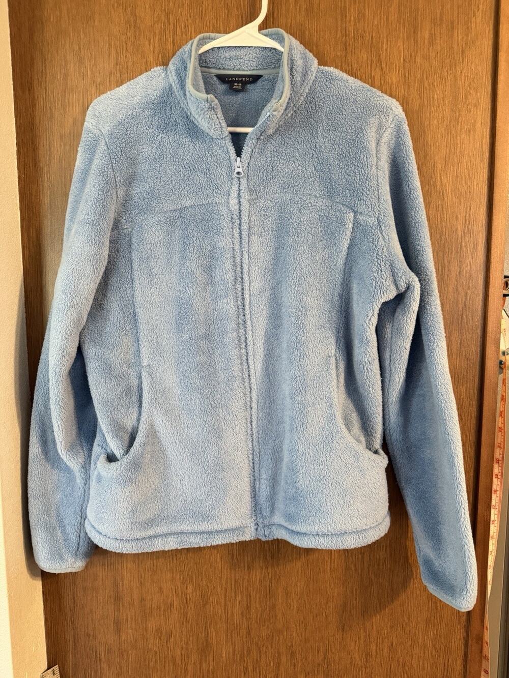 Lands End blue sherpa full zip womens sz 10-12 outterwear fall pockets teddy